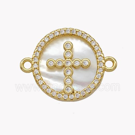 Copper Cross Connector Pave Shell Zirconia Circle 18K Gold Plated