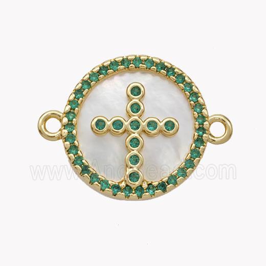Copper Cross Connector Pave Shell Zirconia Circle 18K Gold Plated