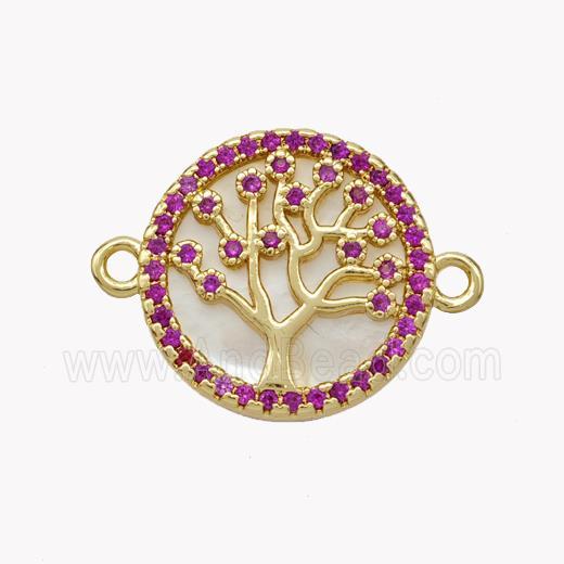 Copper Tree Of Life Connector Pave Shell Zirconia Circle 18K Gold Plated