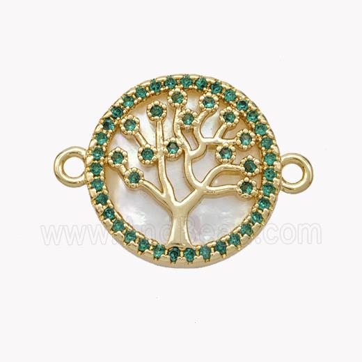 Copper Tree Of Life Connector Pave Shell Zirconia Circle 18K Gold Plated