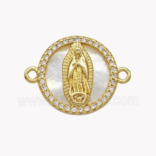 Copper Jesus Connector Pave Shell Zirconia Circle 18K Gold Plated