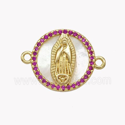 Copper Jesus Connector Pave Shell Zirconia Circle 18K Gold Plated