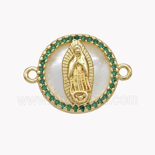 Copper Jesus Connector Pave Shell Zirconia Circle 18K Gold Plated