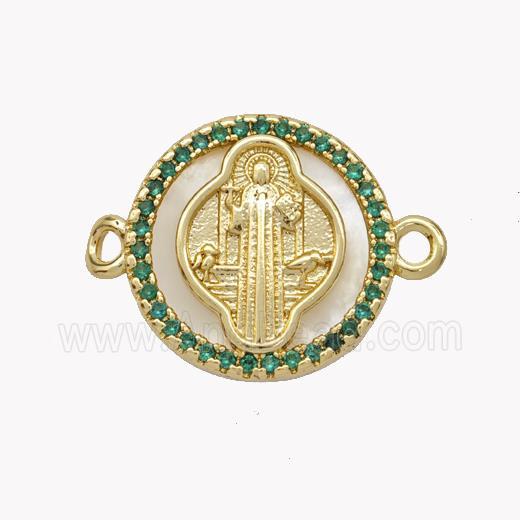 Copper Saint Jude Connector Pave Shell Zirconia Circle 18K Gold Plated