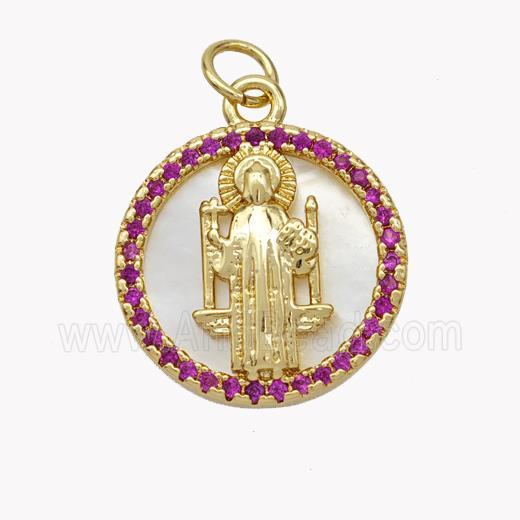 Copper Saint Jude Pendant Pave Shell Zirconia Circle 18K Gold Plated