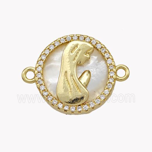 Copper Saint Connector Pave Shell Zirconia Circle 18K Gold Plated