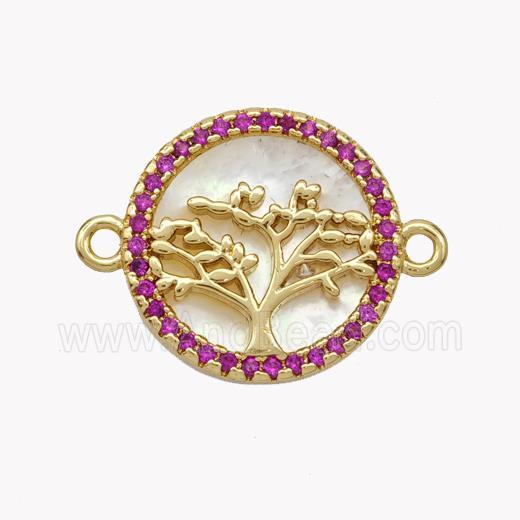 Copper Tree Connector Pave Shell Zirconia Circle 18K Gold Plated