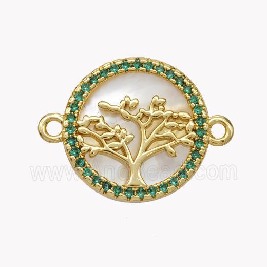 Copper Tree Connector Pave Shell Zirconia Circle 18K Gold Plated