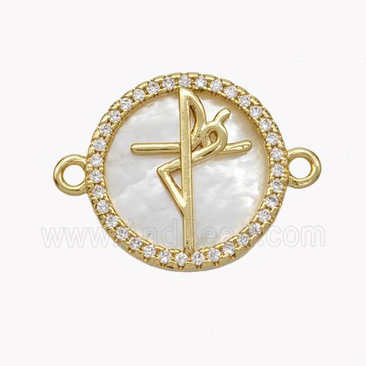 Copper Fe Connector Pave Shell Zirconia Circle 18K Gold Plated