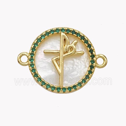 Copper Fe Connector Pave Shell Zirconia Circle 18K Gold Plated