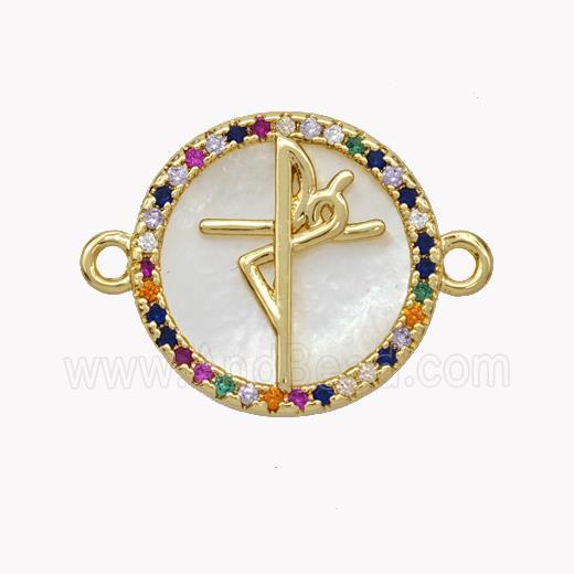 Copper Fe Connector Pave Shell Zirconia Circle 18K Gold Plated