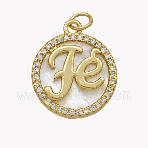 Copper Fe Pendant Pave Shell Zirconia Circle 18K Gold Plated