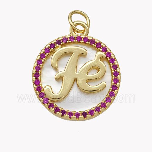 Copper Fe Pendant Pave Shell Zirconia Circle 18K Gold Plated