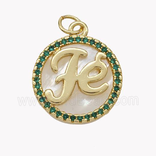 Copper Fe Pendant Pave Shell Zirconia Circle 18K Gold Plated