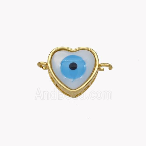 Copper Heart Connector Pave Shell Evil Eye 18K Gold Plated