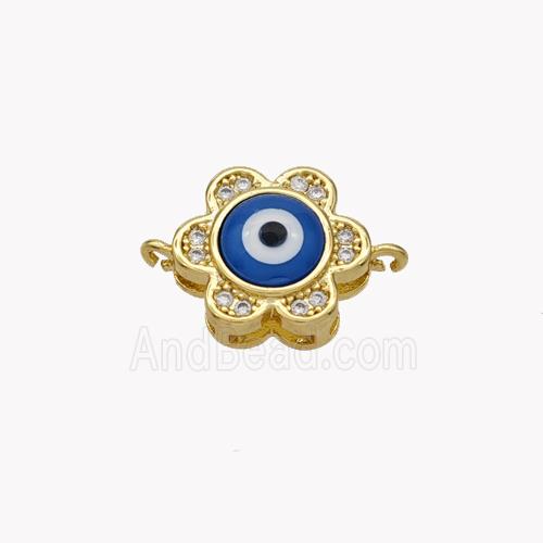 Copper Flower Connector Pave Shell Zirconia Evil Eye 18K Gold Plated
