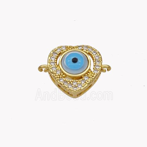 Copper Heart Connector Pave Shell Zirconia Evil Eye 18K Gold Plated