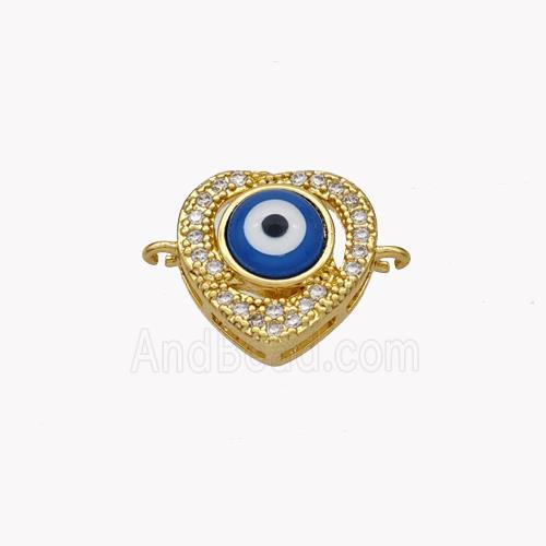 Copper Heart Connector Pave Shell Zirconia Evil Eye 18K Gold Plated