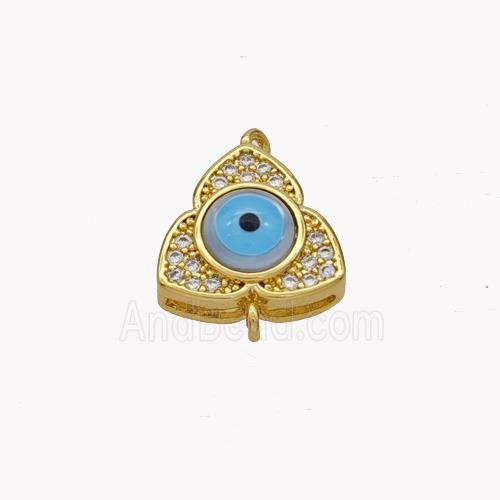 Copper Clover Connector Pave Shell Zirconia Evil Eye 18K Gold Plated