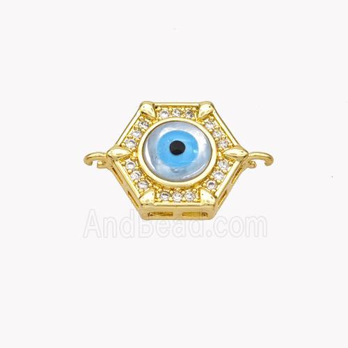 Copper Hexagon Connector Pave Shell Zirconia Evil Eye 18K Gold Plated