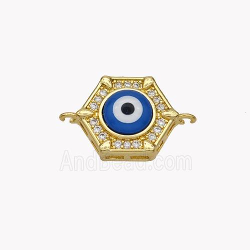 Copper Hexagon Connector Pave Shell Zirconia Evil Eye 18K Gold Plated