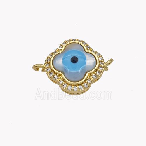 Copper Clover Connector Pave Shell Zirconia Evil Eye 18K Gold Plated