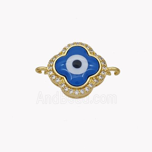 Copper Clover Connector Pave Shell Zirconia Evil Eye 18K Gold Plated