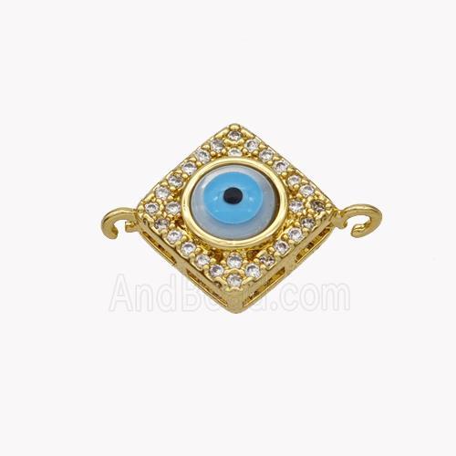 Copper Rhombus Connector Pave Shell Zirconia Evil Eye 18K Gold Plated