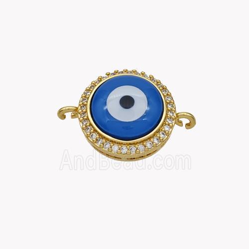 Copper Coin Connector Pave Shell Zirconia Evil Eye 18K Gold Plated