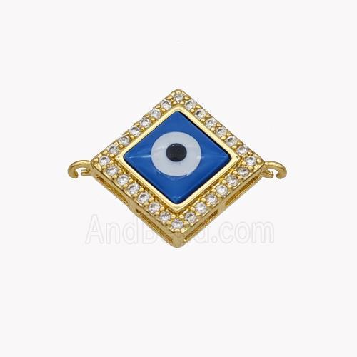 Copper Rhombus Connector Pave Shell Zirconia Evil Eye 18K Gold Plated