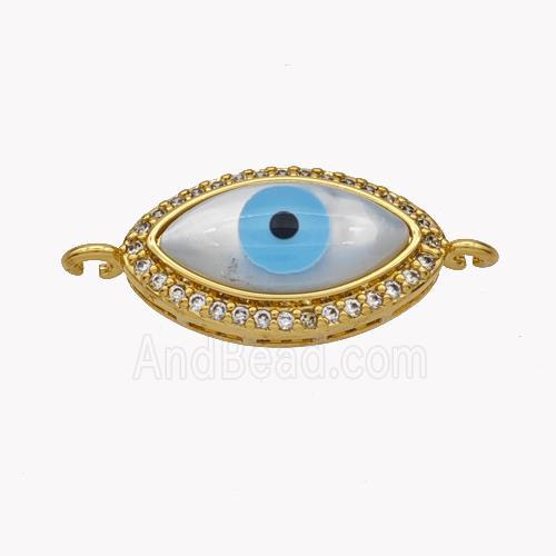 Copper Oval Connector Pave Shell Zirconia Evil Eye 18K Gold Plated