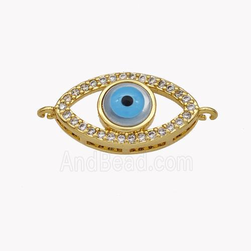 Copper Oval Connector Pave Shell Zirconia Evil Eye 18K Gold Plated