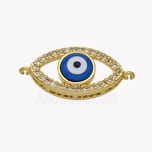 Copper Oval Connector Pave Shell Zirconia Evil Eye 18K Gold Plated