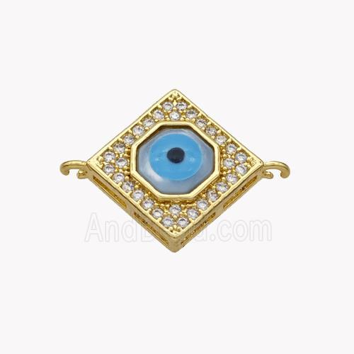 Copper Rhombus Connector Pave Shell Zirconia Evil Eye 18K Gold Plated