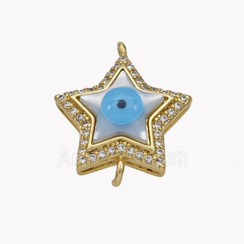 Copper Star Connector Pave Shell Zirconia Evil Eye 18K Gold Plated