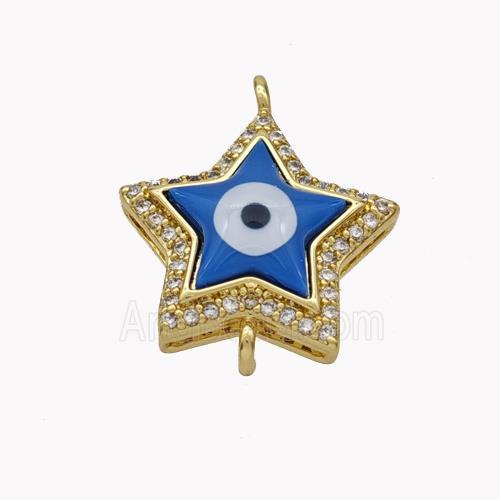 Copper Star Connector Pave Shell Zirconia Evil Eye 18K Gold Plated