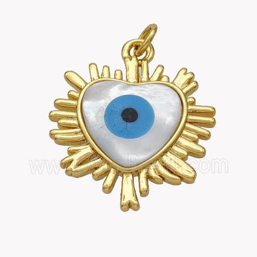 Copper Heart Pendant Pave Shell Evil Eye 18K Gold Plated