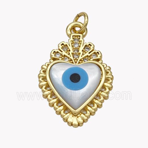Copper Heart Pendant Pave Shell Zirconia Evil Eye 18K Gold Plated