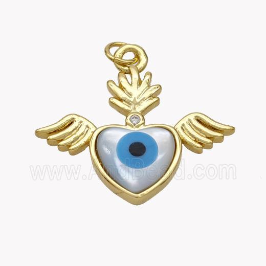 Copper Angel Wings Pendant Pave Shell Heart Evil Eye 18K Gold Plated