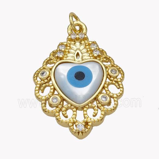 Copper Heart Pendant Pave Shell Zirconia Evil Eye 18K Gold Plated