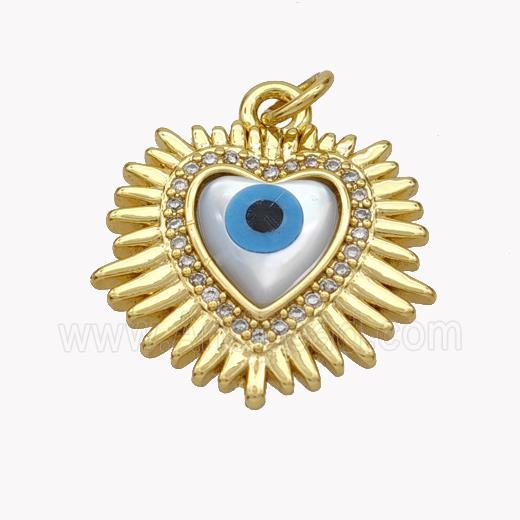 Copper Heart Pendant Pave Shell Zirconia Evil Eye 18K Gold Plated