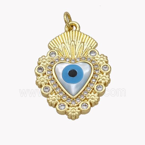 Copper Heart Pendant Pave Shell Zirconia Evil Eye 18K Gold Plated