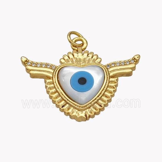 Copper Heart Pendant Pave Shell Zirconia Evil Eye 18K Gold Plated