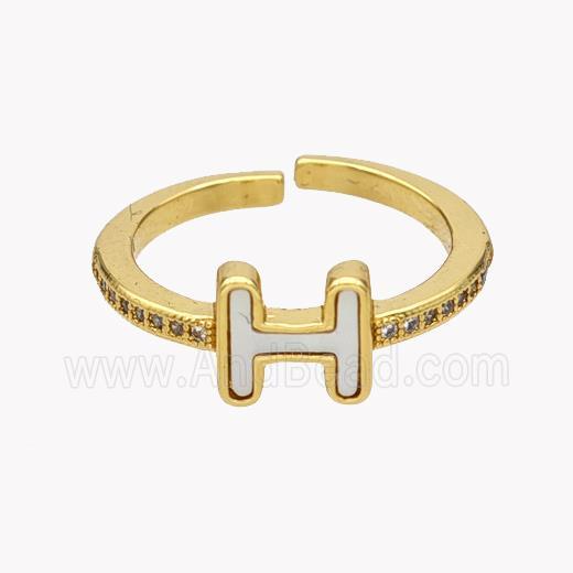 Copper H Rings Pave Shell Zirconia 18K Gold Plated