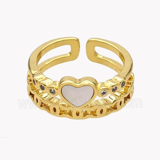 Copper Heart Rings Pave Shell Zirconia 18K Gold Plated