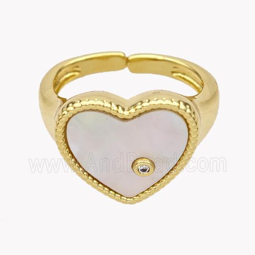 Copper Heart Rings Pave Shell 18K Gold Plated
