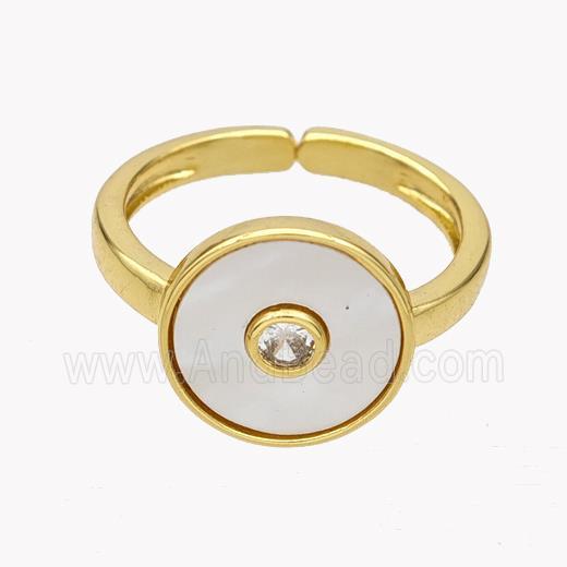 Copper Coin Rings Pave Shell 18K Gold Plated