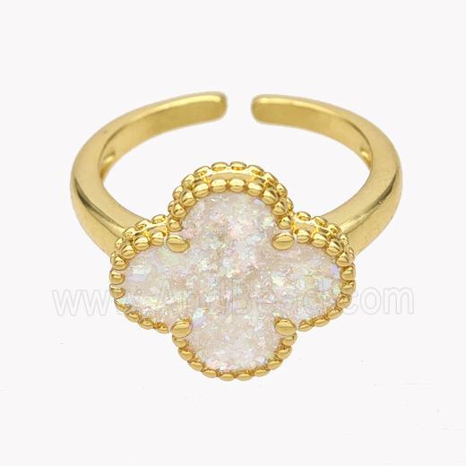 Copper Clover Rings Pave Fire Opal 18K Gold Plated