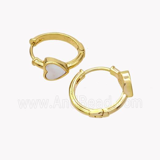 Copper Heart Hoop Earrings Pave Shell 18K Gold Plated