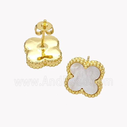 Copper Clover Stud Earrings Pave Shell 18K Gold Plated